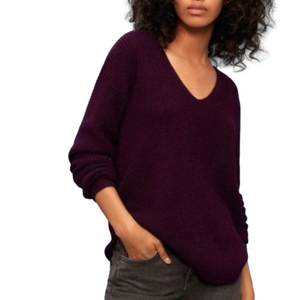 Aritzia Wilfred Free Wolter 100% Merino Wool Purple V-Neck Waffle Sweater